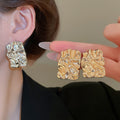 Light Luxury Geometric Wrinkled Square Alloy Stud Earrings With Silver Posts view 1