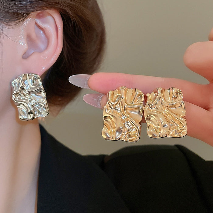 Light Luxury Geometric Wrinkled Square Alloy Stud Earrings With Silver Posts