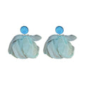 Blue Mesh Flower Resin Stud Earrings Fresh Elegant Beach Vacation Light Luxury Jewelry view 5