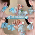 Blue Mesh Flower Resin Stud Earrings Fresh Elegant Beach Vacation Light Luxury Jewelry view 1