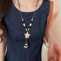Ceramic Star Beaded Tassel Wax Cord Necklace, Dopamine Resort Style Collarbone Jewelry view 3
