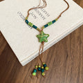 Ceramic Star Beaded Tassel Wax Cord Necklace, Dopamine Resort Style Collarbone Jewelry view 4