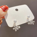 Gentle Flower Stud Earrings And Faux Pearl Flower Ear Clips, Elegant Daily Jewelry view 3