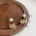 Gentle Flower Stud Earrings And Faux Pearl Flower Ear Clips, Elegant Daily Jewelry view 4