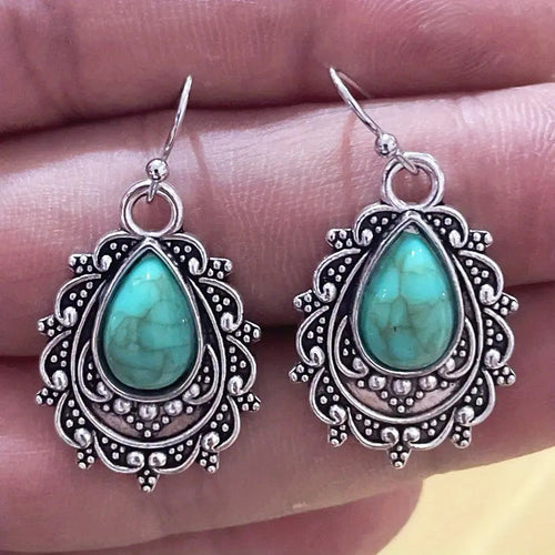 European American Faux Turquoise Water Drop Earrings For Women, Vintage Ethnic Jewelry