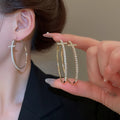 Alloy Silver Needle Rhinestone Cross Round Hoop Earrings Vintage European Style Women's Jewelry view 1