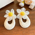 Colorful Woven Flower Alloy Stud Earrings, Summer Beach Vacation Style Fashion Jewelry view 3