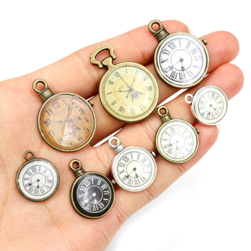 Alloy Pocket Watch And Wall Clock Pendant Charms For DIY Handmade Necklace Bracelet Jewelry