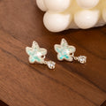Elegant Mint Green Pearl Starfish Stud Drop Earrings With Rhinestone Alloy Beach Vacation Earrings view 3