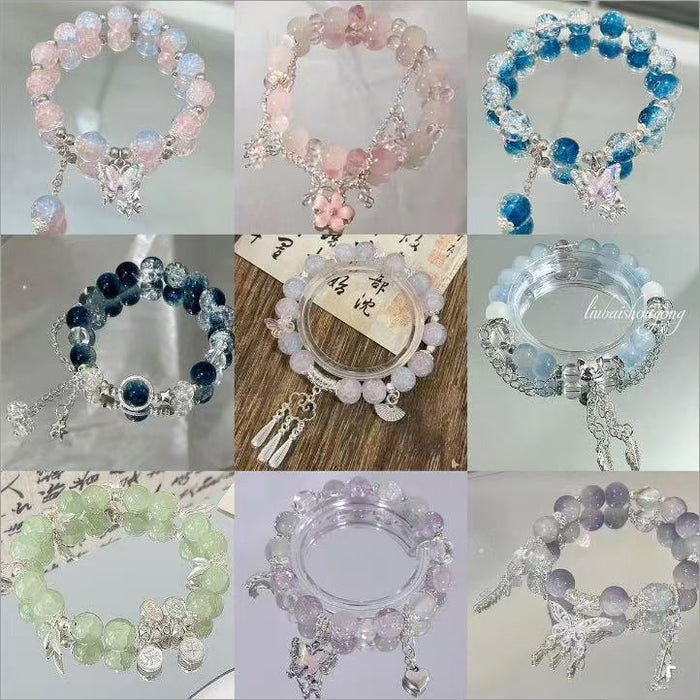New Chinese Style Bow Zircon Crystal Glass Beaded Bracelet For Women Vintage Fashion Jewelry