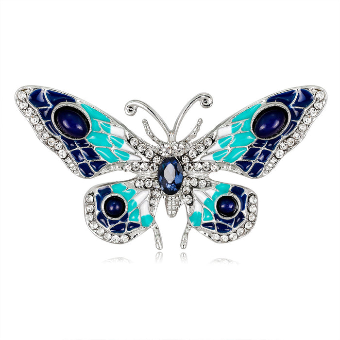 Blue Silver Tone Butterfly Crystal Enamel Metal Brooch Pin