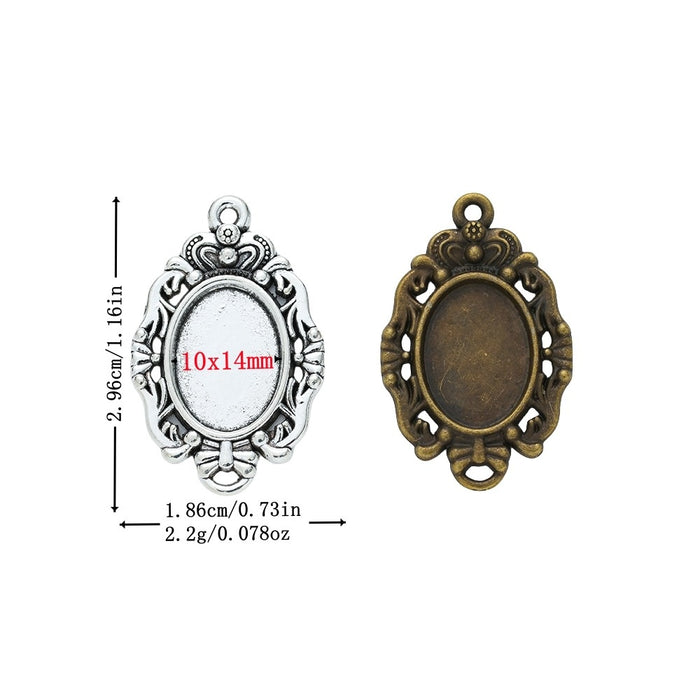 10x14mm Zinc Alloy Oval Bezel Charm Pendant No.323177 for DIY Necklace Bracelet Jewelry Making