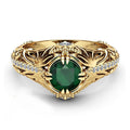 Gold Tone Emerald Green Center Filigree Pave Shoulder Ring view 3