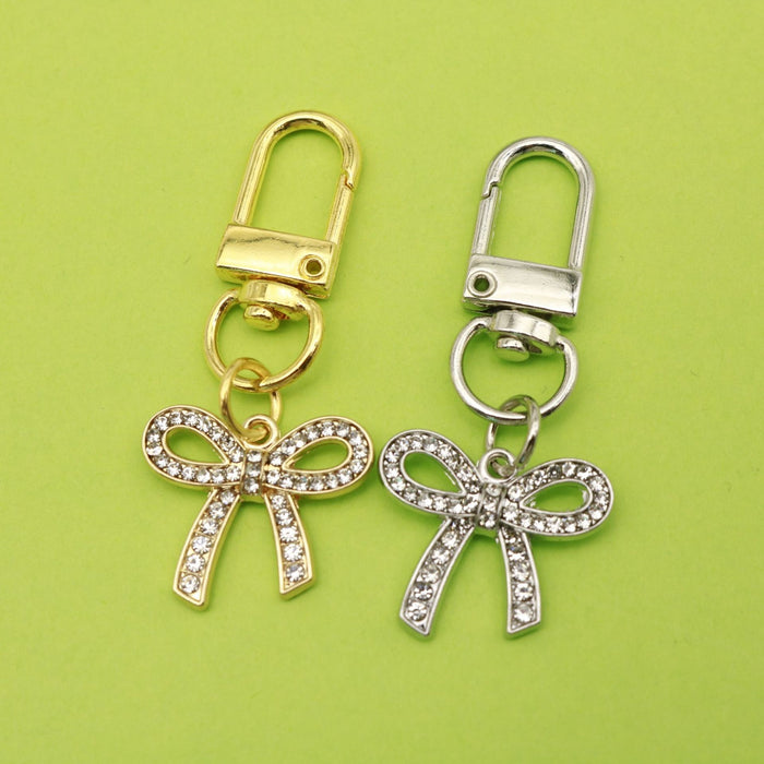 Zinc Alloy Crystal Bow Keychain Bag Charm