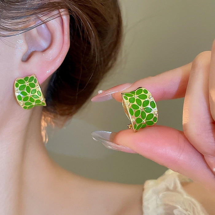 Alloy Enamel C-Shaped Flower Clip-on Earrings Fresh Minimalist Fashion Ear Jewelry