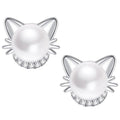 Cute Cat Ear Stud Earrings With Faux Pearl Elegant Daily Accessories For Girls view 1