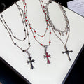 Vintage Double Layer Rhinestone Round Glass Cross Pendant Necklace For Women view 2