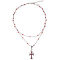 Vintage Double Layer Rhinestone Round Glass Cross Pendant Necklace For Women view 5