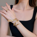 European American Irregular Metal Snake Open Cuff Bangle Jewelry Set view 1