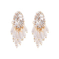 925 Sterling Silver Oval Pearl Teardrop Tassel Drop Earrings With Cubic Zirconia French Elegant Style view 5