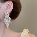 925 Sterling Silver Oval Pearl Teardrop Tassel Drop Earrings With Cubic Zirconia French Elegant Style view 3