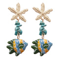 Glazed Stone Starfish And Fish Vacation Style Stud Earrings With Steel Pins view 5