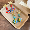 Glazed Stone Starfish And Fish Vacation Style Stud Earrings With Steel Pins view 4