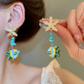 Glazed Stone Starfish And Fish Vacation Style Stud Earrings With Steel Pins view 3