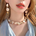 Irregular Shell And Starfish Pendant Jewelry Set, Beach Vacation Collarbone Necklace view 3