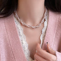 French Elegant Faux Pearl Beaded Rose Pendant Necklace Light Luxury Round Geometric Choker view 3