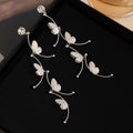 Elegant Silver Alloy Hollow Butterfly Rhinestone Stud Earrings With Long Tassel Dangle Chain Earrings view 3