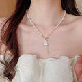 Light Luxury Faux Pearl Camellia Flower Pendant Necklace French Elegant Collarbone Jewelry for Women view 1