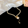 Light Luxury Faux Pearl Camellia Flower Pendant Necklace French Elegant Collarbone Jewelry for Women view 4
