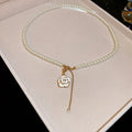 Light Luxury Faux Pearl Camellia Flower Pendant Necklace French Elegant Collarbone Jewelry for Women view 2