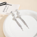 Luxury French Heart Crystal Rhinestone Long Tassel Drop Stud For Women Elegant Silver Tone Earrings view 2
