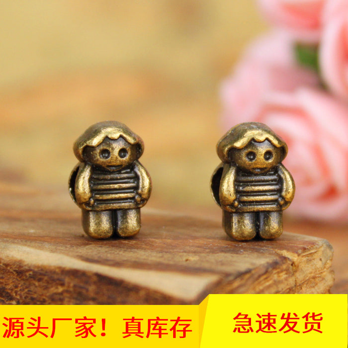 Tiny Doll Figure Large Hole Alloy Bead in 3 Finishes