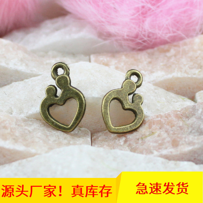Double Heart Outline Alloy Pendant Charms in 2 Finishes