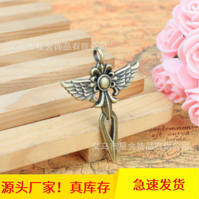 Large Angel Sword Feather Alloy Charm Pendant 48x34mm