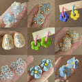 Fresh Blue Floral Enamel Rhinestone Alloy Stud Earrings For Women Summer Fashion view 1