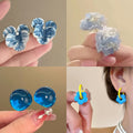 Fresh Blue Floral Enamel Rhinestone Alloy Stud Earrings For Women Summer Fashion view 3