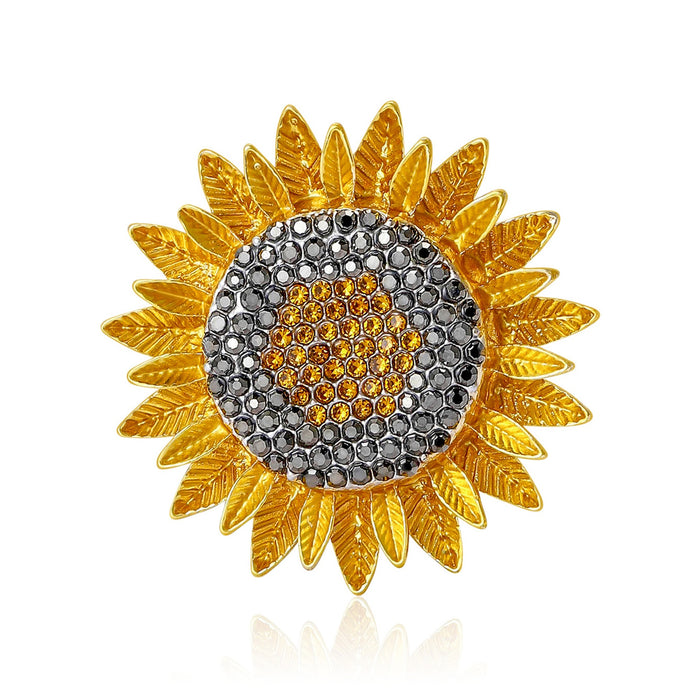 Alloy Rhinestone Sunflower Brooch Floral Lapel Pin For Fashion Outfits