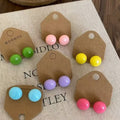 Colorful Acrylic Round Bean Stud Earrings With Silver Posts, Sweet Dopamine Spring Style view 1