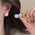 Colorful Acrylic Round Bean Stud Earrings With Silver Posts, Sweet Dopamine Spring Style view 2