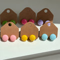 Colorful Acrylic Round Bean Stud Earrings With Silver Posts, Sweet Dopamine Spring Style view 3