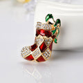 Red Gold Tone Christmas Stocking Crystal Metal Brooch Pin view 3