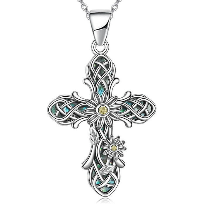 Irregular Textured Cross Pendant Necklace, Vintage British Style Artistic Metal Choker