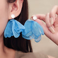 Elegant Blue Fabric Petal Flower Pearl Stud Drop Earrings For Women Beach Vacation Style Earrings view 1