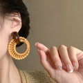 Resin Geometric Round Rattan Woven Long Vacation Style Wood Bamboo Drop Earrings view 4