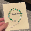 Light Luxury Green Zircon Floral Quadrilateral Sparkle Bracelet For Summer view 1