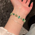 Light Luxury Green Zircon Floral Quadrilateral Sparkle Bracelet For Summer view 2
